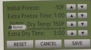 Harvest Right freeze dryer Candy Mode settings