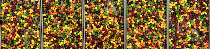 Skittles on freeze dryer trays before going in