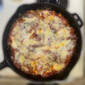 chicken parmesan in large cast iron skillet