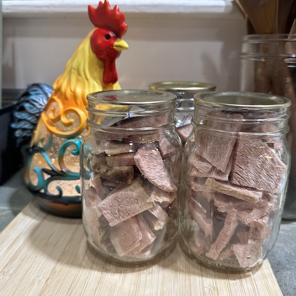 freeze dried spiral ham in mason jars